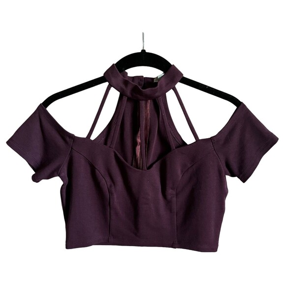 Charlotte Russe Harness Choker Crop Top Strappy Halter Shirt Medium M Purple - Picture 3 of 15